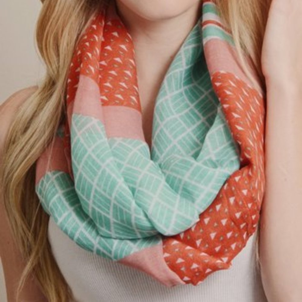 Mint & Coral Color Block Infinity Scarf